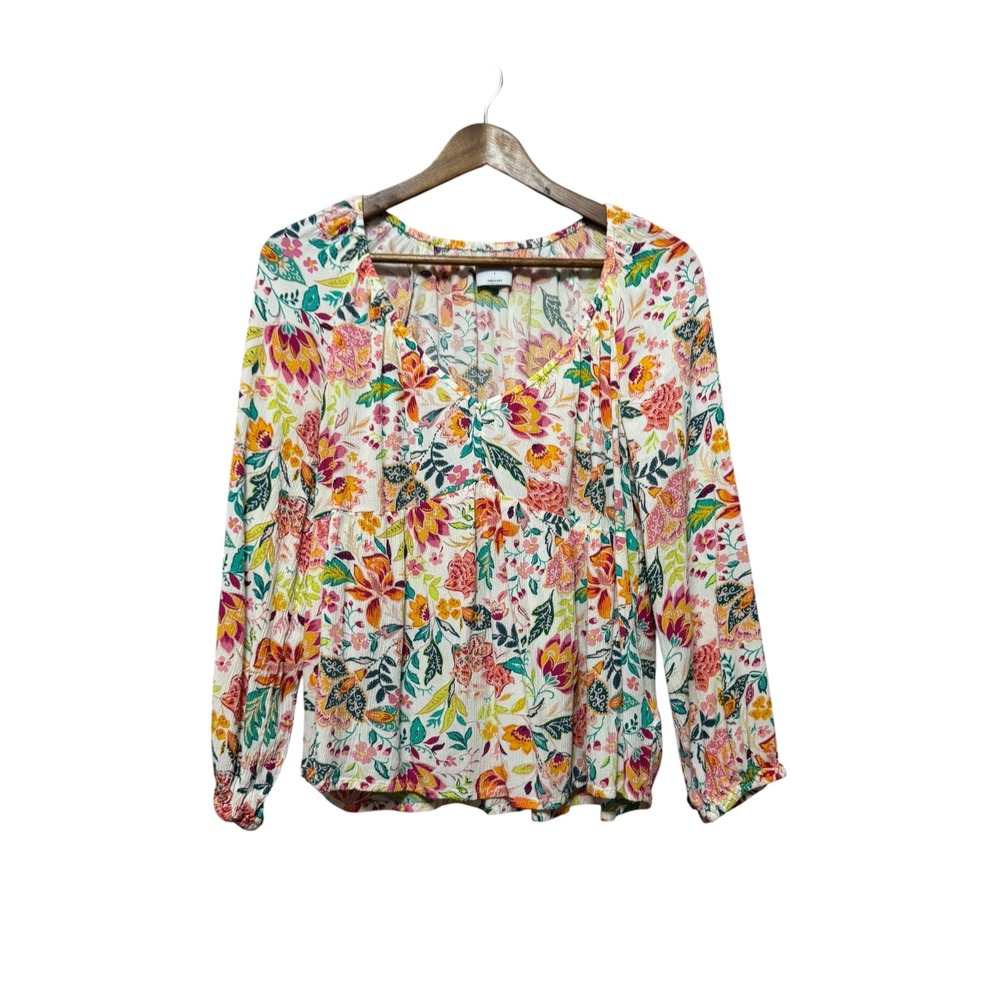 Old Navy Blouse Womens Large White Floral Excellent Empire Waist Babydoll Top